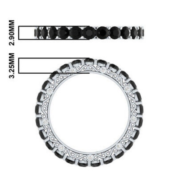 925 Silver Black Sapphire Eternity Ring - Picture 6 of 8